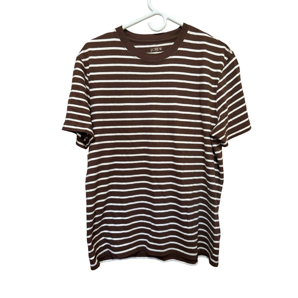 J.Crew Brown Stripe Relaxed Fit T-Shirt Organic Cotton Blend Size M